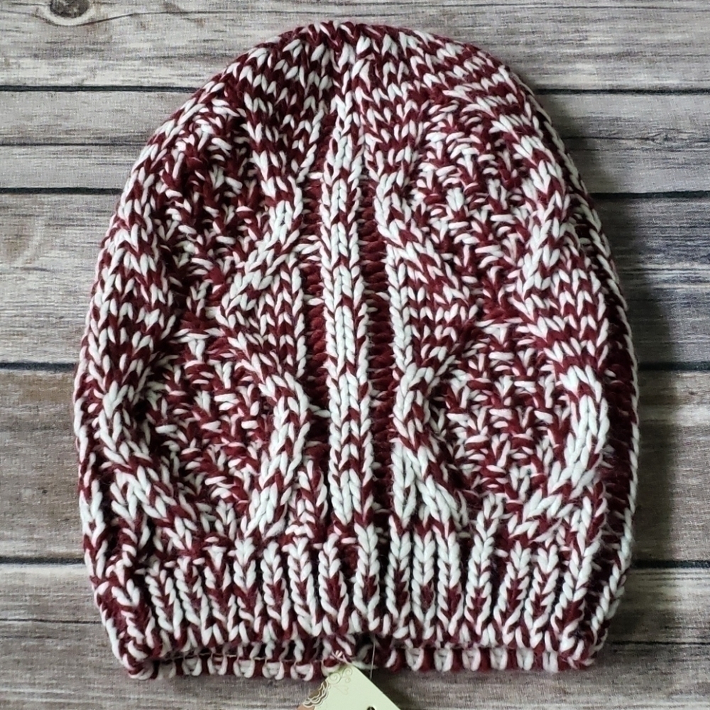 Life is Beautiful dark red and white knit hat NWT